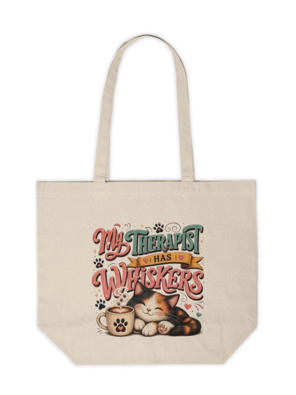 My Therapist Has Whiskers Cat Lover Canvas Tote Bag